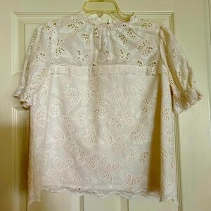 Kate Spade White Ruffled Bib Collar Blouse